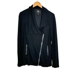 Red 23 Womens Asymmetrical Zip Knit Jacket Sz Medium Black Lambskin Leather Trim